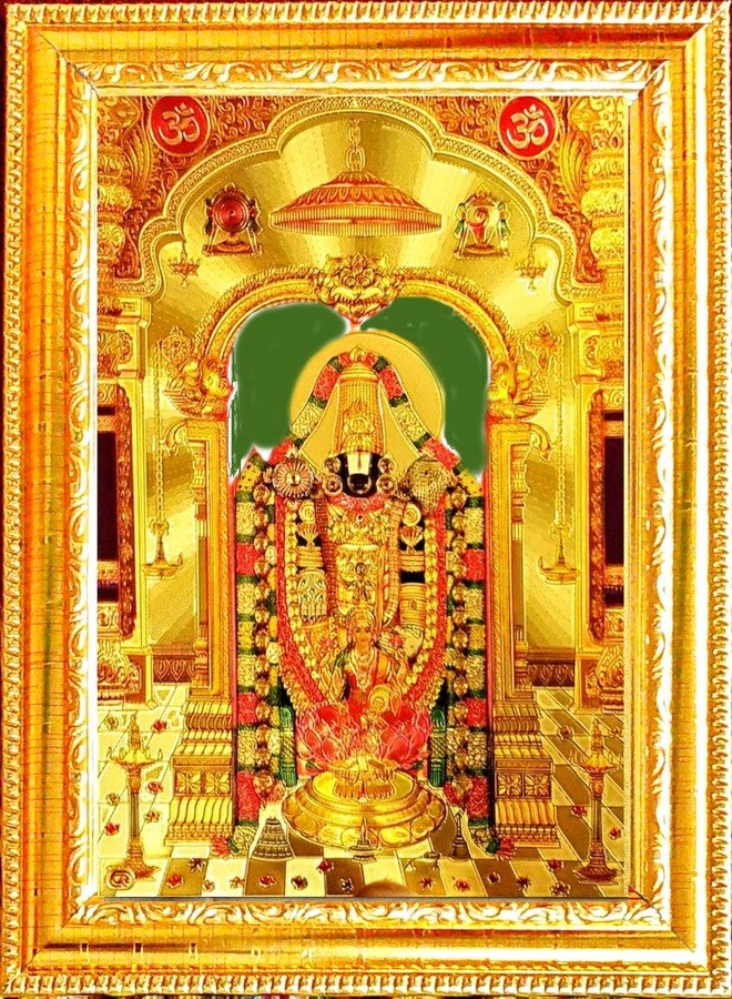 Suninow Wood Big Size Gold Foil Embossed Tirupati Balaji Photo Frame with laxmi ji (21 X 15 Inch) |God Photo Frames | Lord Venkateswara Photo Frame, Wall Mount, Rectangular - Image 1